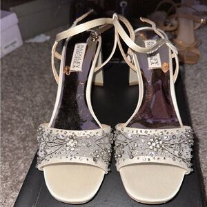 Cream satin like material beaded heels